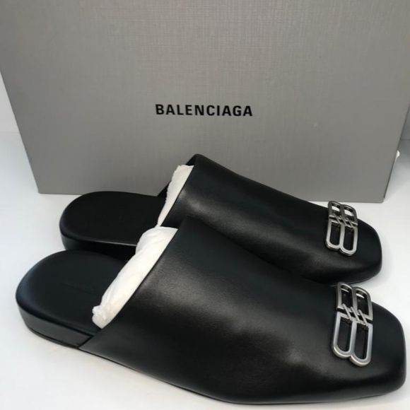 Ship same day 💯New Authentic  Black/ Silver BALENCIAGA Cosy BB Mule - Picture 10 of 15